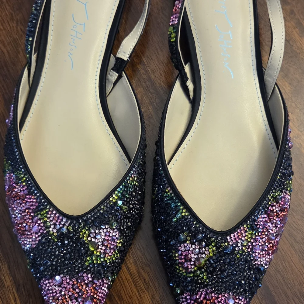 Betsey Johnson Black and Pink Beaded Flats - Picture 1 of 5